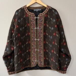 Vintage‎ Icelandic Design Knit Wool Cardigan Jacket Size XL Floral Brown Tan